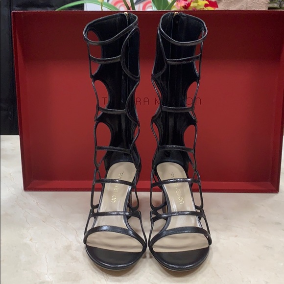 TAMARA MELLON ORION 75mm BLACK LEATHER SANDALS SIZE EU 8 - Picture 4 of 9